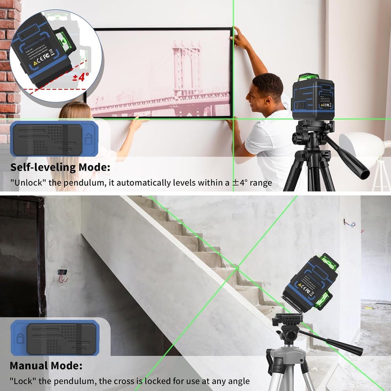 A-Power Laser Level 360 Self Leveling, 3 x 360° Cross Line Lazer Leveler Tool for Construction and Picture Hanging, Rechargeable Nivel Laser Outdoor, L-Magnetic Bracket Included - Image 4